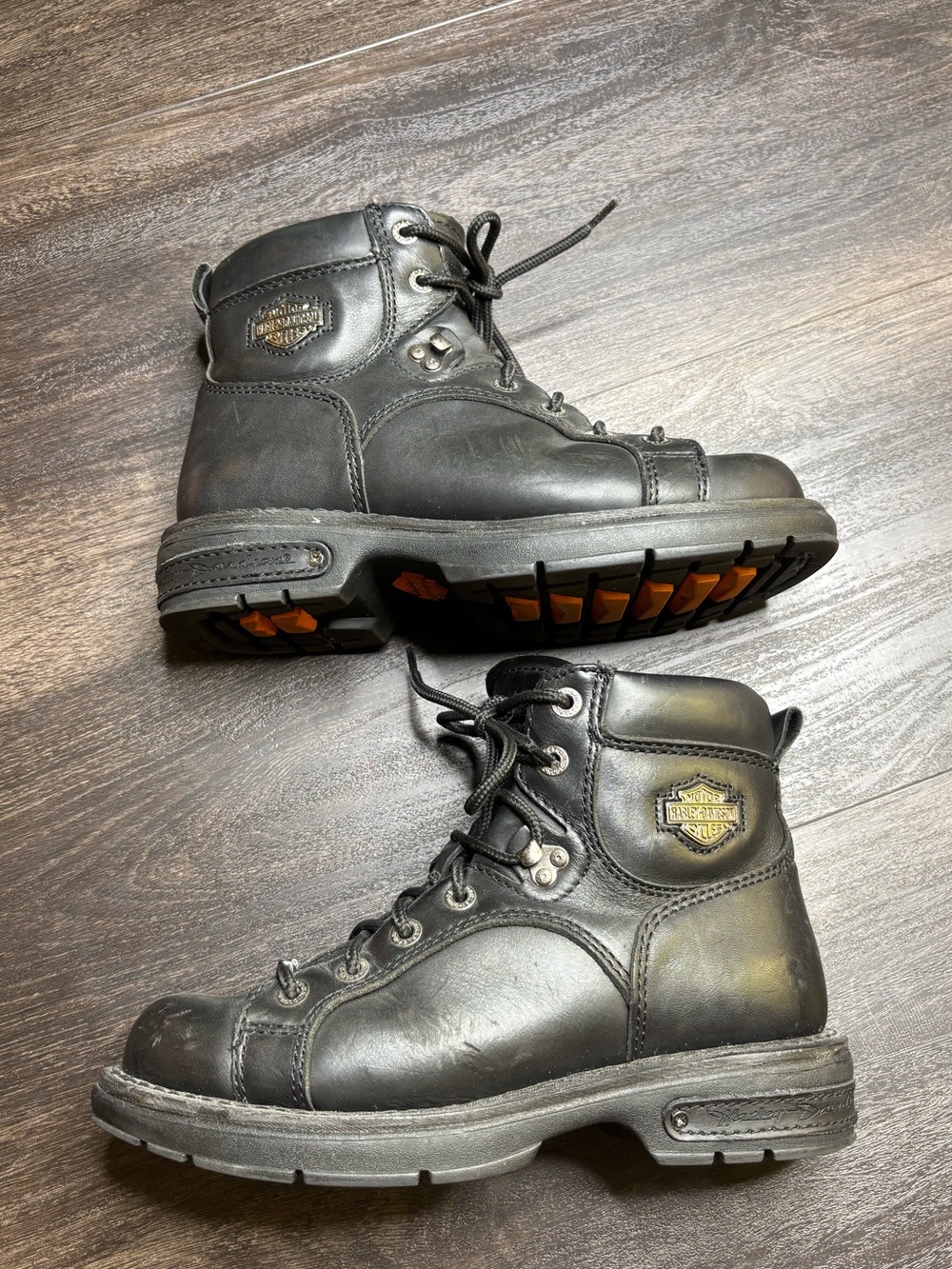 Vintage Harley Davidson Spell Out Boots Womens Sz 8 Black Leather 90s